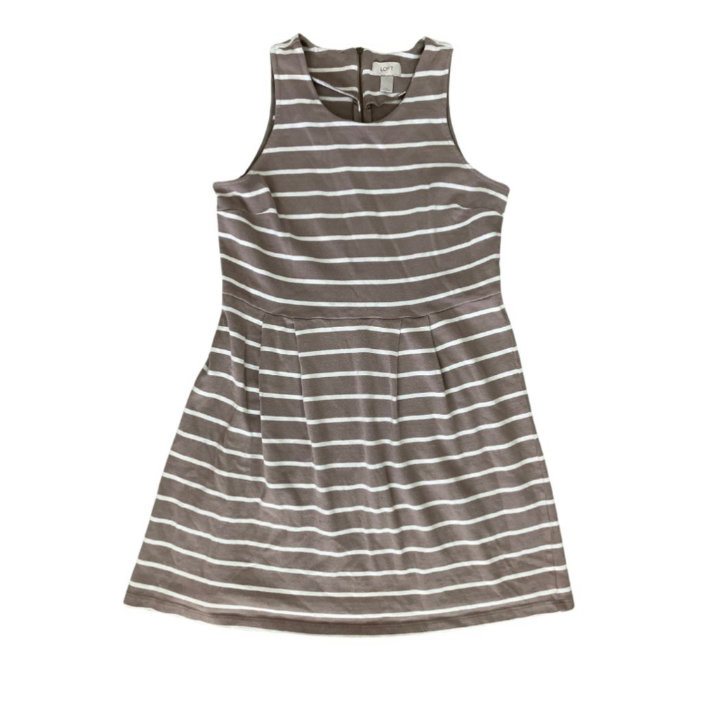 LOFT | Brown and White Striped Dress Size 14